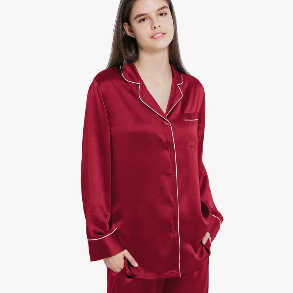 NWT MOMMESILK Mulberry Silk 19 Momme Luxury Sleepwear Pajama Top Red XS